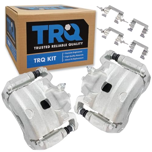 Image of TRQ Front Driver and Passenger Side Brake Caliper Set Caliper Brackets Hardware Compatible with 07-09 Nissan Altima 07-10 Sentra SE-R 07-08 Sentra SE-R Spec V