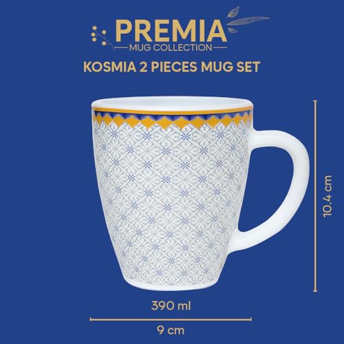 Image of Larah by BOROSIL 390ml x 2pc Opalware Kosmia Tea /Coffee Mug Set, Microwave & Dishwasher Safe Embossed Design Crockery Ideal for Daily Use & Gifting