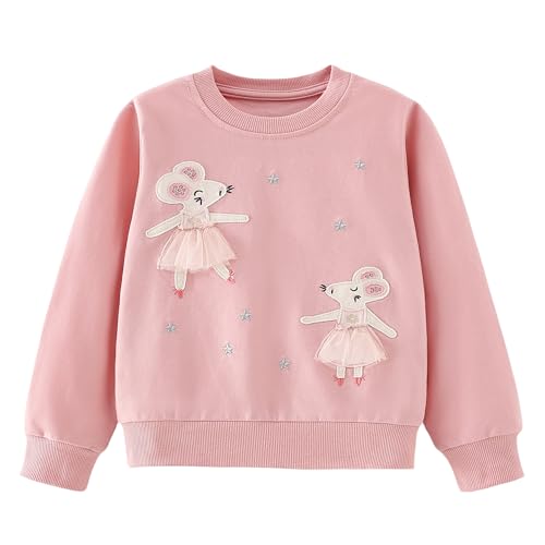 Pilipulu Sweatshirt Mädchen Pullover Kinder Mädchen Baumwolle Langarmshirt Einhorn Häschen Warm Tops 2-8 Jahre Mäuschen/Rosa 92