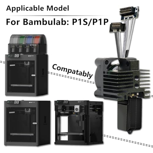 Upgraded All-in-One Hotend Kit for Bambu Lab P1P/P1S (with fan), 3D printer print head pre-installed with cooling fan, thermistor, and heating element (includes 2PK 0.4mm hardened steel nozzle)