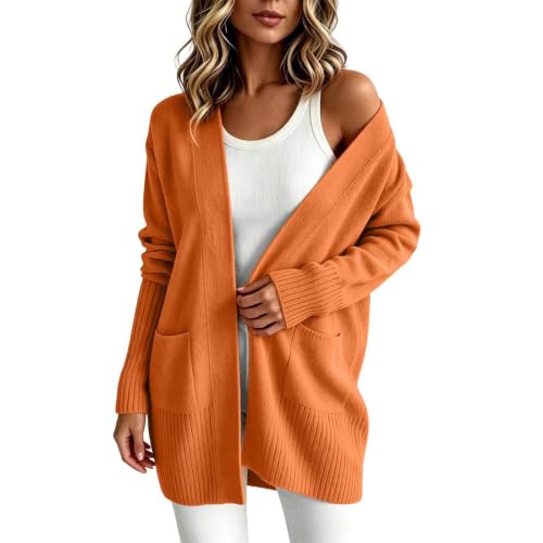 Women's Cardigans with Pockets Casual Open Front Fall Sweaters Orange - image 1