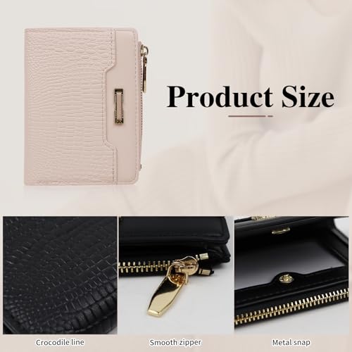 FuninCrea PU Leather Purses for Women, Bifold Small Womens Wallet Slim Credit Card Holder for Women with Multiple Card Slots, Compact Women's Wallets with Cash Compartment and Zipper Pocket (Pink)3