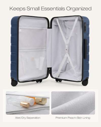 Image of Coolife Luggage Set, Lightweight Durable Hardshell, 3 piece, Navy Blue | Upgraded Polycarbonate Shell Suitcase,360 Spinner Double Wheels,Expandable(20''only),Tsa Lock,Aluminum Handle,Nested Design