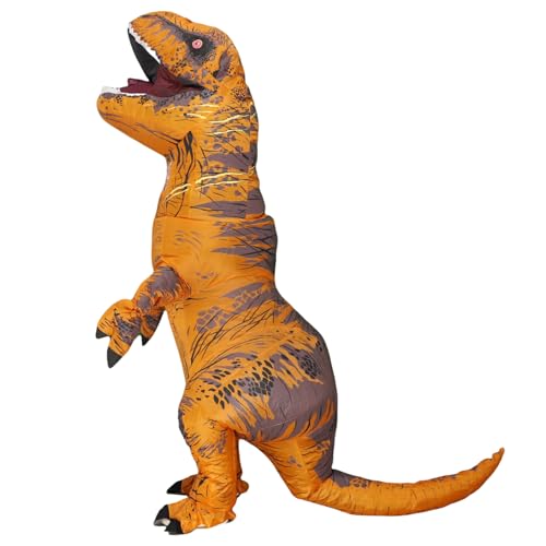 Fantasia inflável de dinossauro para adultos, fantasia de dinossauro extravagante, fantasia de dinossauro para festa de Halloween (marrom)