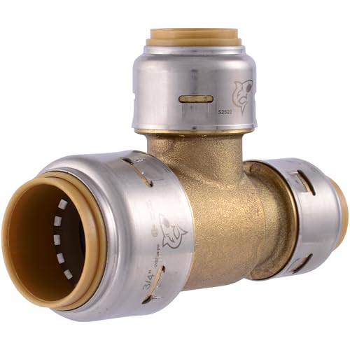 Image of SharkBite Max 3 /4 Inch x 1 /2 Inch x 1 /2 Inch Reducing Slip Tee, Push To Connect Brass Plumbing Fitting, PEX Pipe, Copper, CPVC, PE-RT, HDPE, UR454A