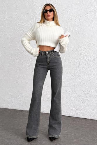 Image of KOTTY Women High Waist Bootcut Jeans Stretch Denim Slim Fit Flare Bottom Casual Jeans