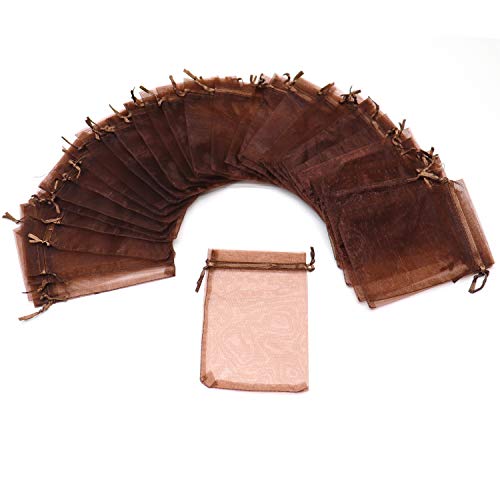 Image of Bezall 50pcs Drawstring Organza Jewelry Candy Pouch Christmas Wedding Party Favor Gift Bags (4x6, Brown)