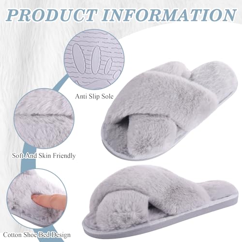 Image of VAIPI 6 Pairs Womens Cross Band Slippers Fuzzy Plush House Bridesmaid Slipper White | Black | Pink Open Toe Fluffy Slipper Soft Warm Bridal Slippers