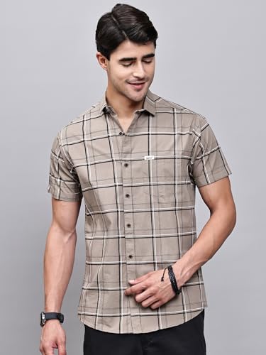 Image of Majestic Man Slim Fit Pure Cotton Half Sleeve Checked Casual Shirt