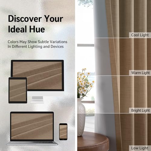 Image of Linen Textured Total Blackout Curtains 96 Inches Long, Copper Brown | 100% Blackout Shield Grommet Blackout Curtains for Bedroom, Thermal Insulated Drapes for Living Room, 50 inchW x 96 inchL, 2 Panels