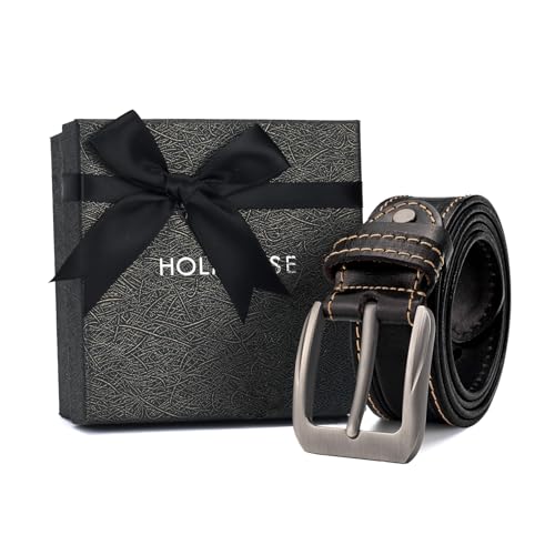 Image of Italian Full Grain Leather Belt for Men Western Cowboy Casual Jean Belt 1.5 Wide 7 Holes Gift Box Packaging