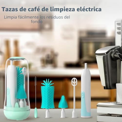 Miniatura 7 de Mommed Cepillos Para Biberones Kit, 360 Rotación Cepillo Eléctrico Para Biberones, Incluye Biberón De Silicona Chupete Cepillo De Paja Y Varilla Para Mezclar, Recargable, Verde
