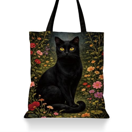 Bolso Tote de Lona con Gato Negro miniatura 1
