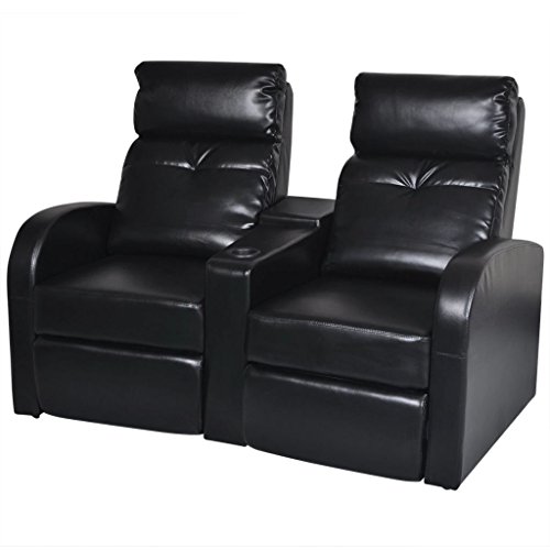 Padded Seat Recliner Chair,Single Sofa Recliner Home Theater Seating,Artificial Leather Upholstered Reclining Chair,Comfy Reading Recliner,2-Seater Home Theater Recliner Sofa (Black) Faux Leather