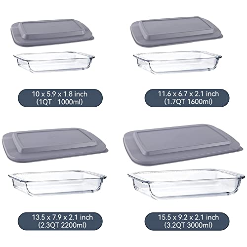 Luvan 8 Piece Glass Baking Dish With Lids, Rectangular Glass Baking Pan Bakeware Set With Bpa Free Lids, Baking Pans With Cover For Lasagna, Leftovers, Cooking, Kitchen, Fridge-To-Oven Safe #TOP1