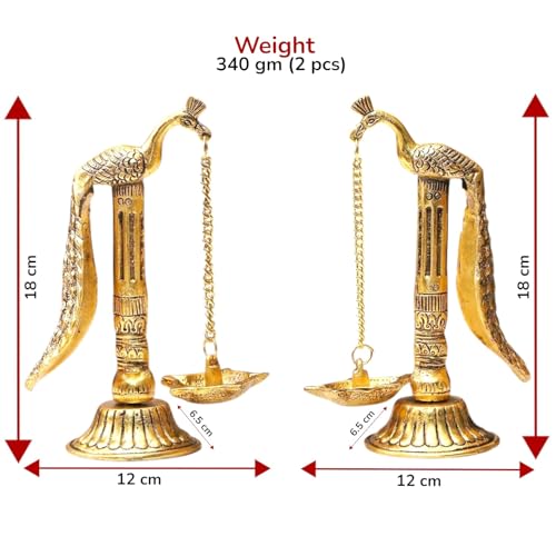 Image of Peacock Design Metal Hanging with Chain Diya Pair of Peacock Design Bird Diya Deepak Oil Lamp