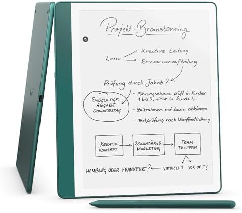 Amazon Kindle Scribe (64 GB) – Neuartiges Display mit gleichmäßigem Rahmen | Schreib einfach in Bücher und Dokumente | Mit Notizbuchzusammenfassung | Mit Premium-Eingabestift – Jad