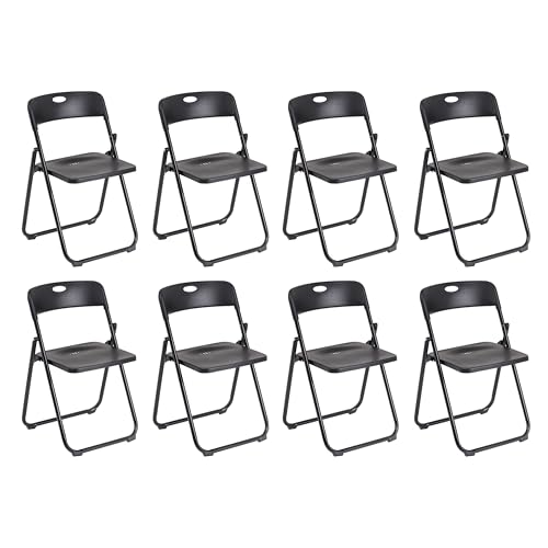 Baroni Home Sedia Pieghevole con Struttura in Acciaio e PVC, Seduta Salvaspazio Richiudibile con Piedini e Maniglia, da Viaggio, Cucina, Soggiorno, Camera da Letto, 74x43x49 cm, 8 pezzi, Nero