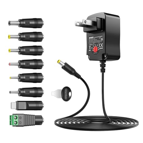 ZOZO Universal AC/DC Adapter 12W 3V 4.5V 5V 6V 7.5V 9V 12V Switching Power Supply Charger with 8 Tips 5.5x2.1mm 5.5x2.5mm Micro USB for Routers Speakers CCTV Cameras LED Strip Lights
