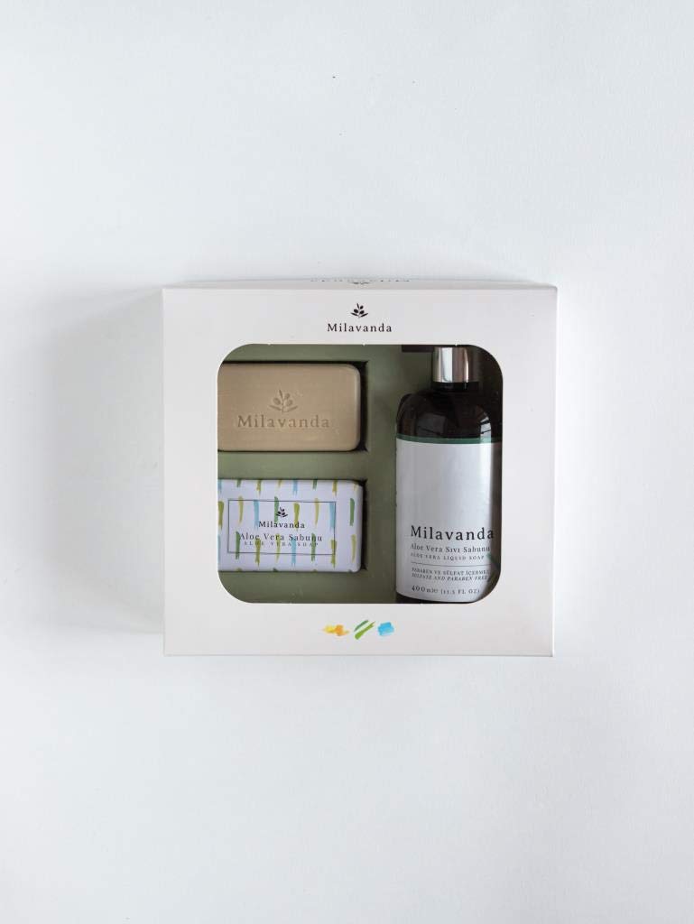 Aloe Vera Soap Set, Infused with Olive Oil, Moisturizing Handmade 2 Soap Bars and 1 Liquid Hand Soap with Aloe Vera, 100% Natural Hand Wash Soaps, Aloe Vera Soap Gift Set of 3