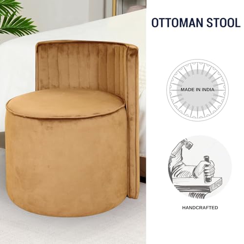 Image of Velvet OttomanPouffes for Sitting with Backrest | Puffy Stool for Living Room | Puffy Dressing Table Stool for Home Decor, Office (Skin)
