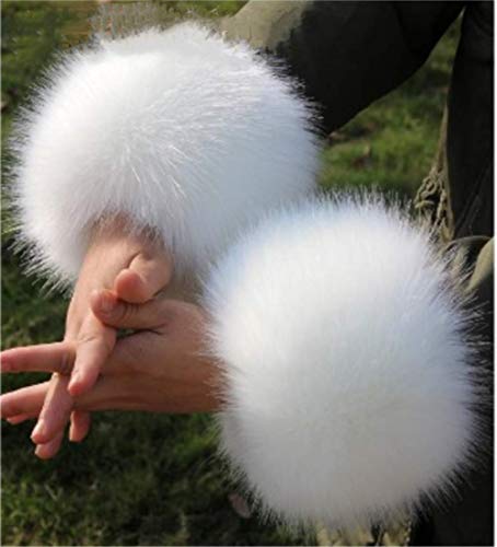 Ldfway Faux Fur Wrist Cuffs Arm Leg Warmers Winter Boot Cuffs Warm Band Ring For Women (White A) #TOP2