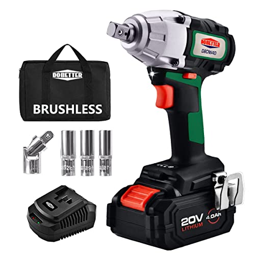 Dobetter Cordless Impact Wrench 1/2 Inch Impact Gun, 4.0Ah Electric Power Impact Wrenches, 20V Max 400N•m Impact Driver 1/2 Impact Gun with Fast Charger and Carry Bag