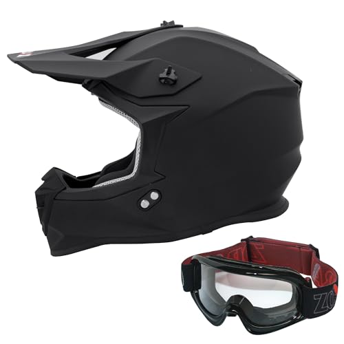 Zorax Matt Black L (59-60cm) ZOR-X303 Motocross HELMET & Motorcycle Goggles MX Crash Dirt Bike Helmet ECE 22.06 Certified