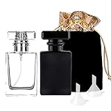 Luxsego Perfume Bottle Atomizer with Funnels, 30ML Refillable Perfume Spray Fine Mist, Empty Spray Bottle Flint Glass Cologne atomizer for Travel, Handbag or Date (Gift Bag Included) (Black+White)