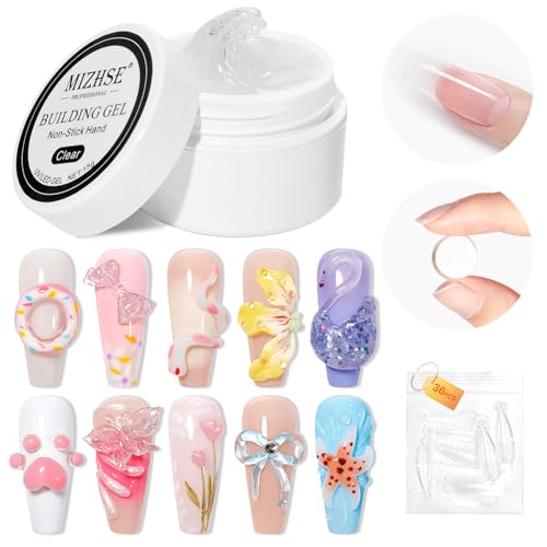 MIZHSE Solid Builder Gel for Nails Clear Non-Stick Hard Gel Nail Extension 3D Sculpture Decoration Nail Art for DIY Salon at Home Need Lamp Cure