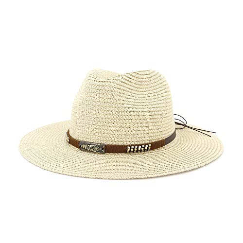 Ladies Straw Hat Sun Hat Summer White Flat Wide Jazz Hat Fedora Hat Sun Hat Beach Hat,By LLPBEA-HAT