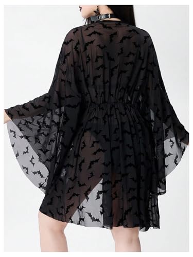 WDIRARA Women's Goth V Neck Tie Front Kimono Lightweight Cardigan Cover Up Kimono2