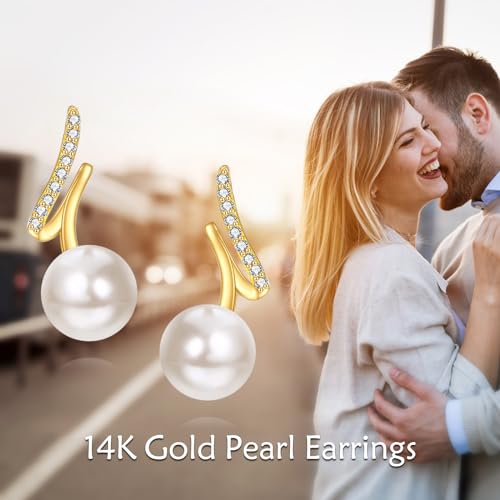 DOVRAN 14K Gold Pearl Earrings for Women Real Yellow Gold Freshwater Cultured Dangle Drop Earrings Wedding Jewelry Birthday Gifts for Wife Mom3