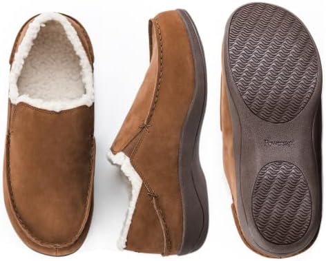 Powerstep Men's ArchWear, House Shoes, Orthotic Slippers with Arch Support, Plantar Fasciitis Pain Relief, Brown/Ivory, 13