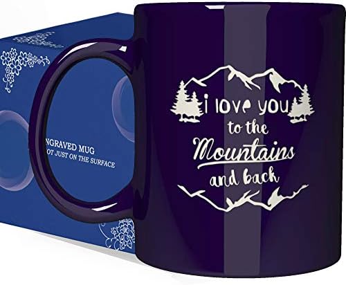 NM NEXTMUG Engraved 11oz Ceramic Cobalt Blue Coffee Mug - I Love You To The Mountains And Back - for Girlfriend Boyfriend Wife Husband Dad Mom