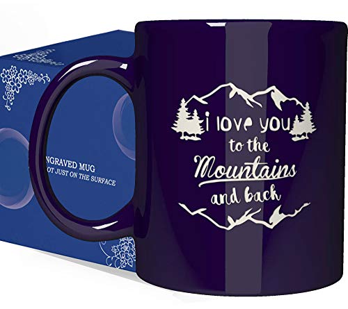 Nm Nextmug Engraved 11Oz Ceramic Cobalt Blue Coffee Mug - I Love You To The Mountains And Back - For Girlfriend Boyfriend Wife Husband Dad Mom #TOP2