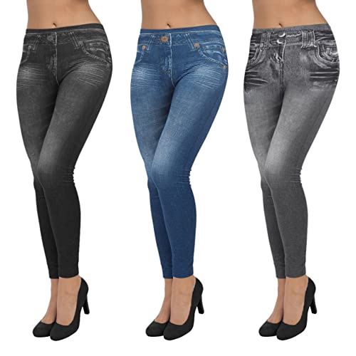 JFAN Leggings Imitation Jean Femme Leggings Taille Haute Ceinture Elastiquée Slim Jeggings Femme Slim Extensible Pantalon de Crayon sans Couture 1pcs 3pcs-M