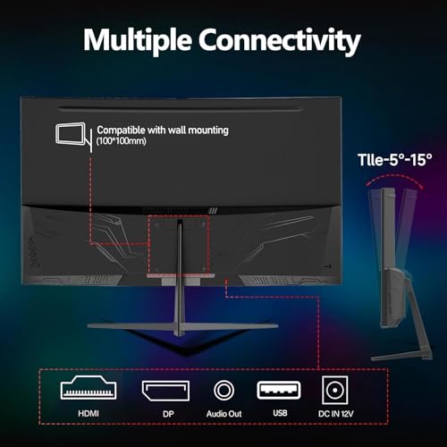 Image of Gawfolk Curved 32 inch Gaming Monitor 240Hz PC Screen Full HD 1080P, Frameless 1800R Curved Computer Screen,FreeSync,178 Viewing Angle,Display Port、HDMI 2.0,Wall Mount Compatible 100x100MM-Black