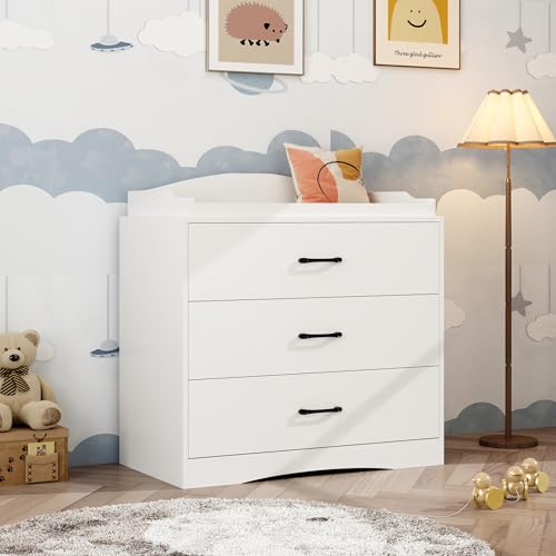 ROMSHINE 3 Drawer Nursery Dresser, Baby Dresser with Changing Topper, Small Dresser for Infant...