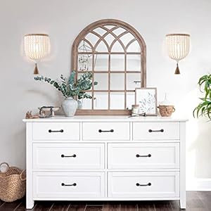 Viluxy bohemia wood beaded wall sconces bedside antique rustic wall sconce lighting fixture white finishing for bedroom hallway entryway passway bathroom vanity 2 pack  urban country home decor