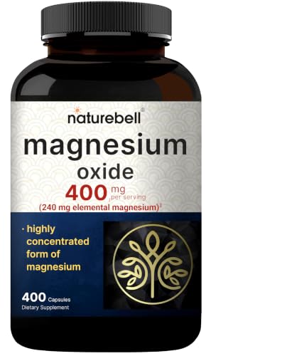 Magnesium Oxide 400mg 400 Capsules | High Purity Elemental Form Extra Strength Essential Mineral Supplements for Muscle Digestion Bone & Heart Support Non-GMO & No Gluten