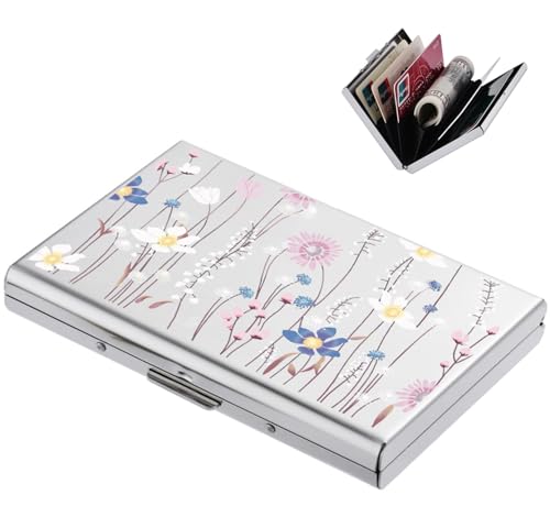 BONSYL® Porte Carte de Crédit, Fin Portefeuille de Carte de Crédit en Métal avec Blocage RFID avec 6 Fentes, pour Hommes et Femmes.(6 Cartes/Argent/Fleur)