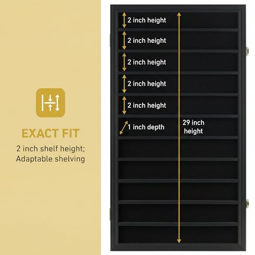 Image of DisplayGifts Building Block Toy Minifigures Miniatures Thimble Display Case Wall Cabinet Standing Plates Included, 2.25 inch Shelf Height UV Protection Door Black Finish Frame