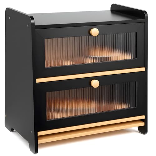 HAUSPROFI Brotkasten Bambus 2 Etagen, Brotkästen Holz mit Schneidebrett Belüftung Gewelltes Sichtbares Fenster, Elegant Brotbox Küche zur Brotaufbewahrung, Bread Box 40x25x40cm Groß, Schwarz HAUSPROFI Brotkasten Bambus 2 Etagen, Brotkästen Holz mit Schneidebrett Belüftung Gewelltes Sichtbares Fenster, Elegant Brotbox Küche zur Brotaufbewahrung, Bread Box 40x25x40cm Groß, Schwarz