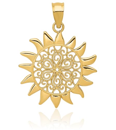IceCarats 14K Solid Yellow Gold Antique Filigree Sun Necklace Sunshine Pendant Sunburst Charm Celestial Jewelry3