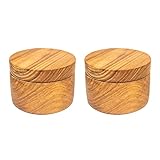 Rainforest Bowls Set mit 2 kleinen runden Javanes-Gewürzgläsern aus Teakholz mit Deckel – perfekt für die Aufbewahrung von Salz, Premium-Holzgläser, handgefertigt von indonesischen Kunsthandwerkern