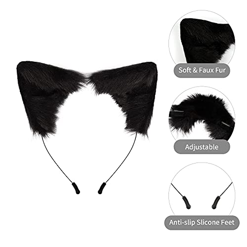 SMILETERNITY Handmade Fox Wolf Cat Ears Headwear Costume Accessories for Halloween Christmas Party (Black) by SMILETERNITY - Used condition - Image 3