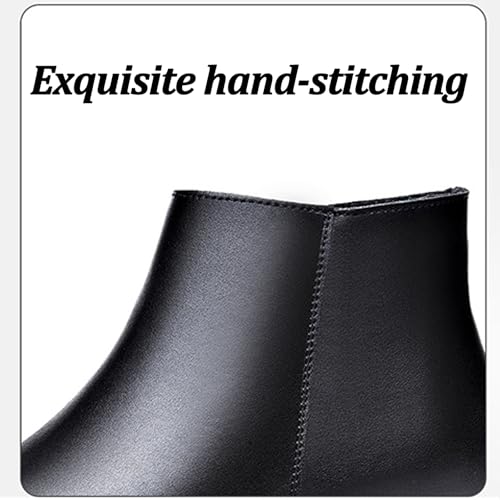 Men's Genuine Leather Pointed Toe Block Heels Chelsea Ankle Boots with Side Zipper Chunky heels Business Dress Chukka Boots Comfort Non Slip Work Booties4