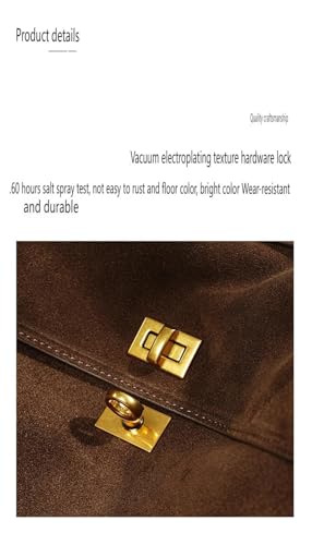 Vintage Suede Hobo Shoulder Bag, Brown Leather Trim, Gold-Tone Hardware, Large and Medium Size (Brown trumpet)4