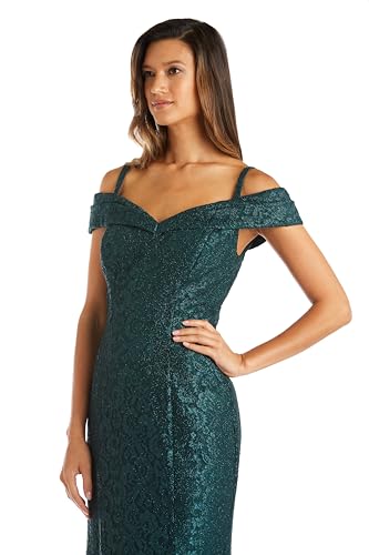 Image of R&M Richards Women's Off The Shoulder Formal Gown - Glitter Lace Mermaid Evening Dress for Wedding Guest & Cocktail Attire